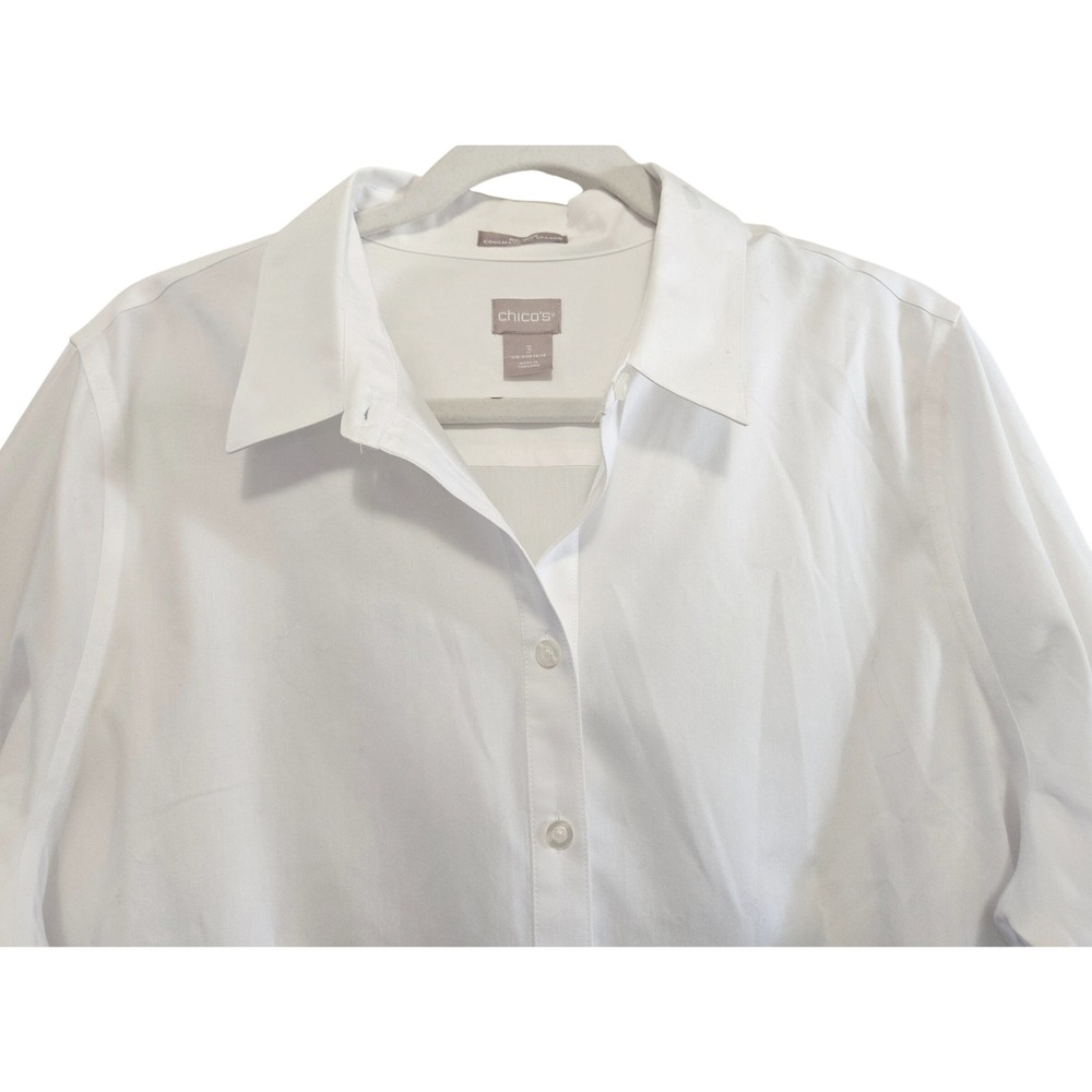 Chicos Classic White No Iron Coolmax All Season Button Down Shirt Size 3, 16/18 - Picture 3 of 11